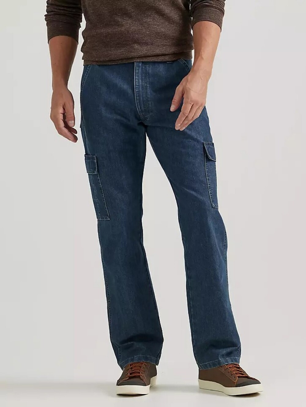 Wrangler Cargo Jeans 50x30 Mens Blue Denim Loose Fit Pockets Rugged Utility